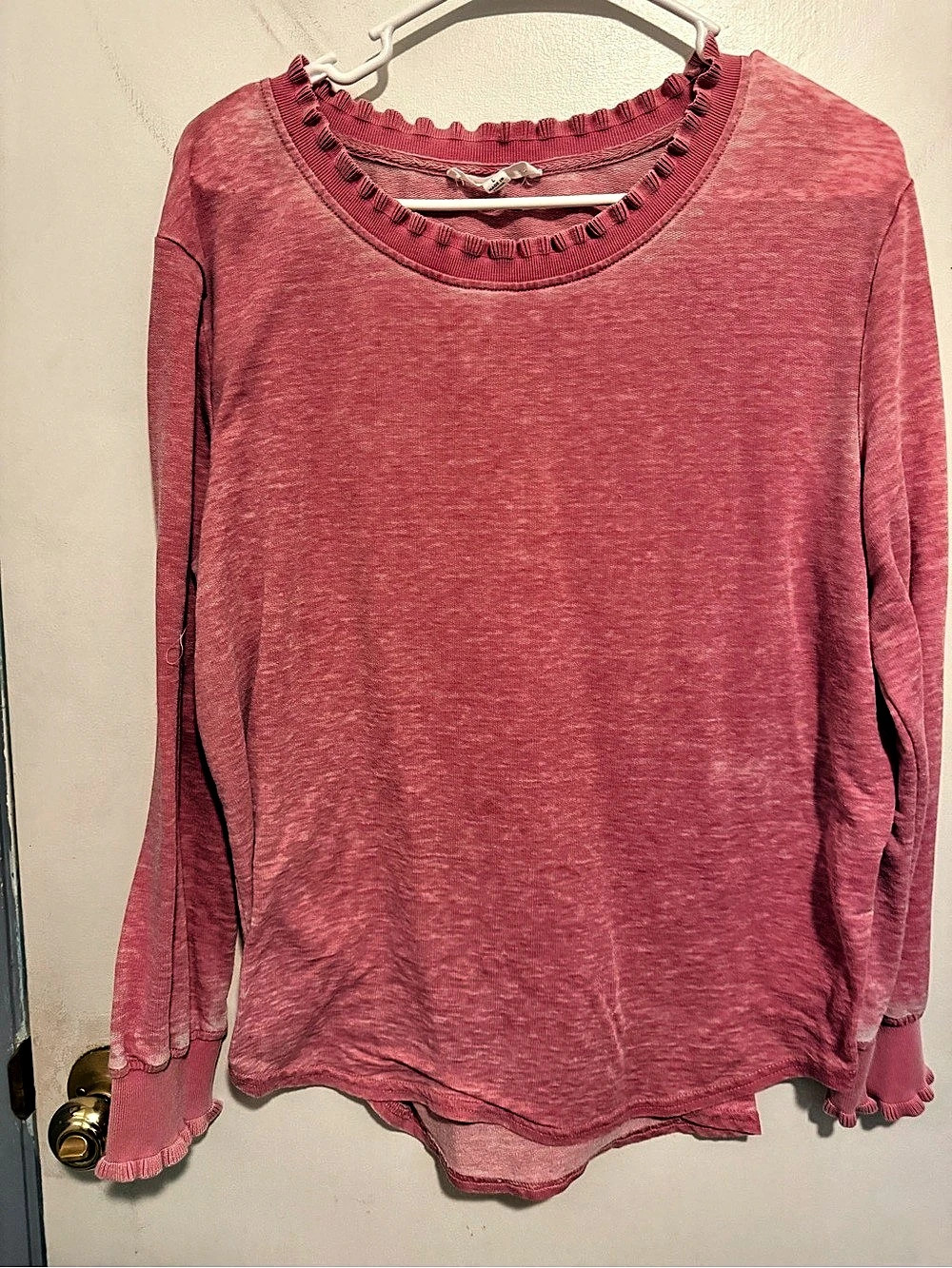 Jane and Delancey Long Sleeve Ruffle Trim Top in Pink Size Large
